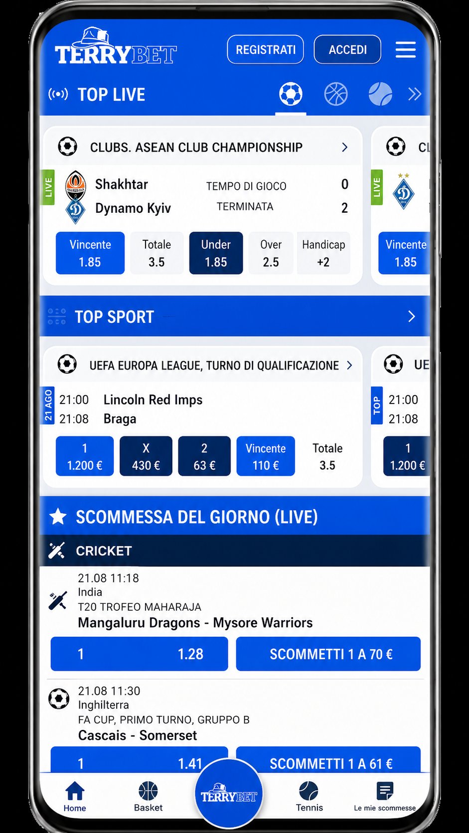Terrybet — scommesse sportive live con quote in tempo reale